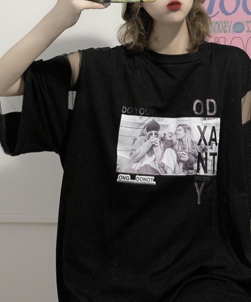 MGV(エムジーヴィー)の「シースルー切替BIGTシャツ(Tシャツ/カットソー・レディース・ホワイト/ブラック・MEDIUM/LARGE/X-LARGE)」の10枚目の写真
