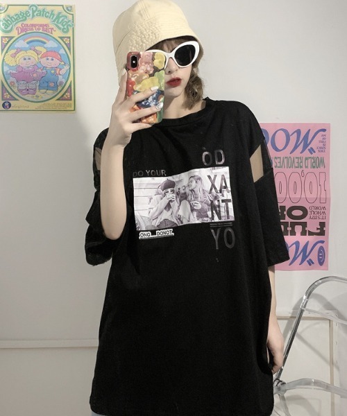 MGV(エムジーヴィー)の「シースルー切替BIGTシャツ(Tシャツ/カットソー・レディース・ホワイト/ブラック・MEDIUM/LARGE/X-LARGE)」の13枚目の写真