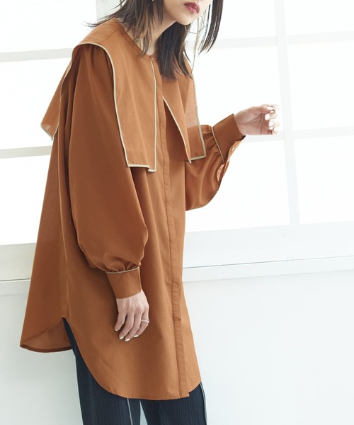 osharewalker（オシャレウォーカー）の「【廃盤】『セーラーチュニックブラウス』（シャツ/ブラウス・レディース・ブラック/オフホワイト/キャメル・FREE）」の7枚目の写真