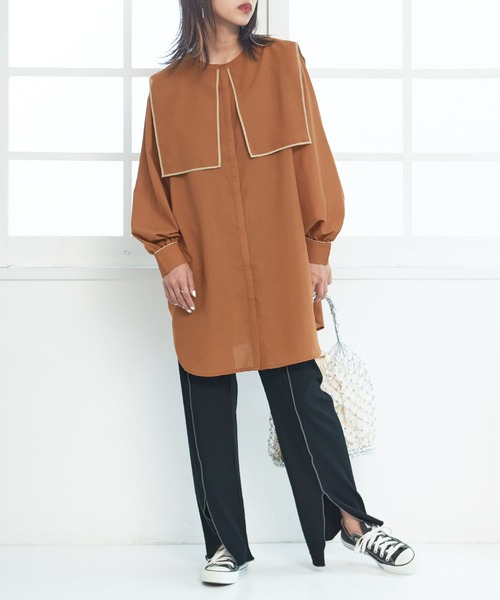 osharewalker（オシャレウォーカー）の「【廃盤】『セーラーチュニックブラウス』（シャツ/ブラウス・レディース・ブラック/オフホワイト/キャメル・FREE）」の13枚目の写真