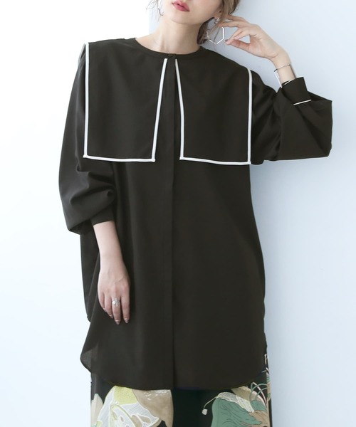 osharewalker（オシャレウォーカー）の「【廃盤】『セーラーチュニックブラウス』（シャツ/ブラウス・レディース・ブラック/オフホワイト/キャメル・FREE）」の20枚目の写真