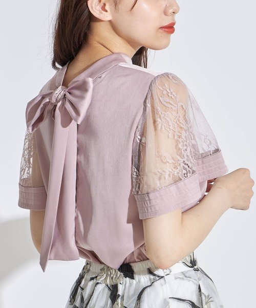 tocco closet（トッコ　クローゼット）の「レーススリーブ切り替えバックリボンブラウス（シャツ/ブラウス・レディース・ラベンダー/ベージュ/モカ・M）」の3枚目の写真