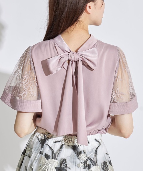 tocco closet（トッコ　クローゼット）の「レーススリーブ切り替えバックリボンブラウス（シャツ/ブラウス・レディース・ラベンダー/ベージュ/モカ・M）」の6枚目の写真