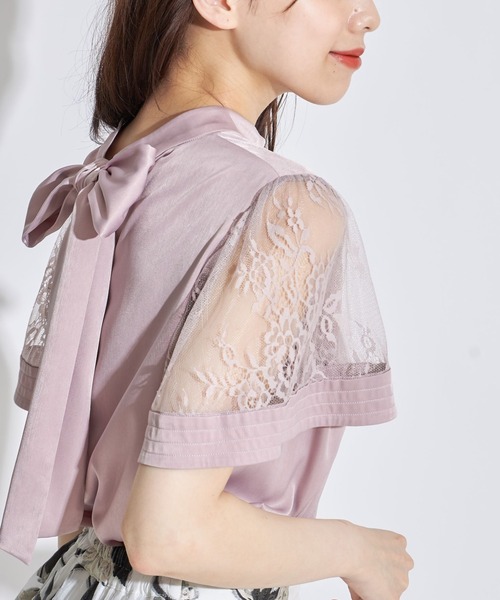 tocco closet（トッコ　クローゼット）の「レーススリーブ切り替えバックリボンブラウス（シャツ/ブラウス・レディース・ラベンダー/ベージュ/モカ・M）」の8枚目の写真
