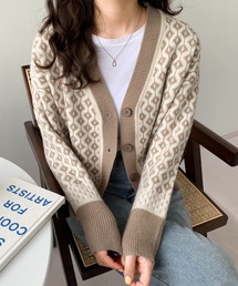 ABITOKYO | Vネック幾何柄ジャガードカーディガン(カーディガン/ボレロ)