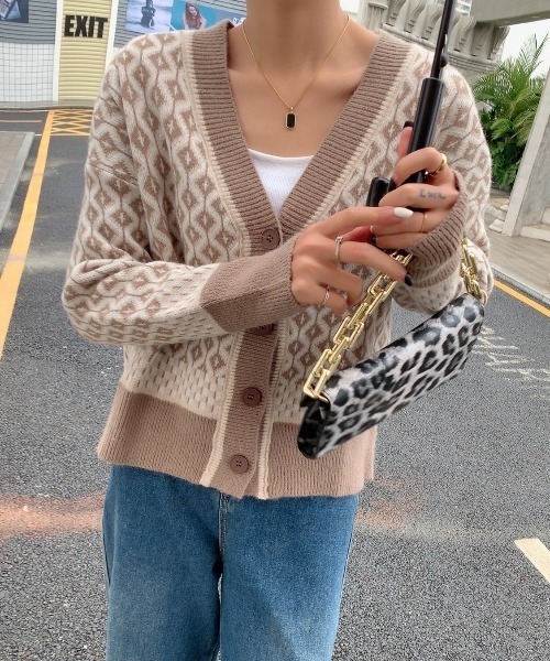 ABITOKYO（アビトーキョー）の「Vネック幾何柄ジャガードカーディガン（カーディガン/ボレロ・レディース・ブラック/ベージュ・FREE）」の18枚目の写真