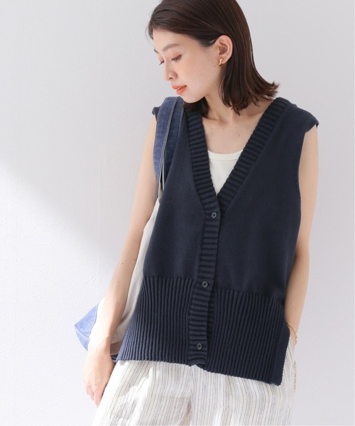 Spick & Span(スピックアンドスパン)の「ソフトコアヤーンフロンタブルベスト(ベスト・レディース・ネイビー/アイボリー・FREE)」の1枚目の写真