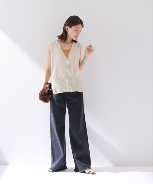 Spick & Span(スピックアンドスパン)の「ソフトコアヤーンフロンタブルベスト(ベスト・レディース・ネイビー/アイボリー・FREE)」の5枚目の写真