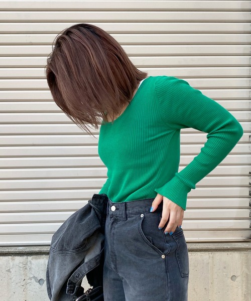 DouDou（ドゥドゥ）の「袖スリット2WAYリブプルオーバー（ニット/セーター・レディース・ブラック/グリーン/グレイッシュベージュ・FREE）」の19枚目の写真