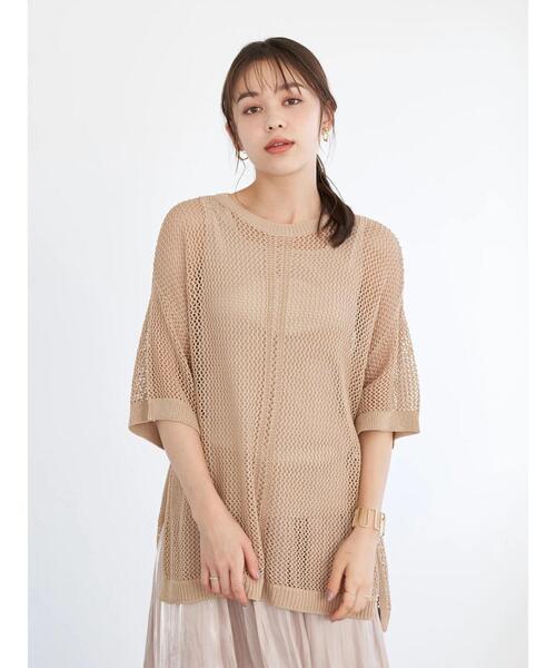 earth music&ecology(アースミュージックアンドエコロジー)の「透かし編みニットプルオーバー *(ニット/セーター・レディース・ライトパープル/ベージュ/ブラウン/イエロー・FREE)」の5枚目の写真