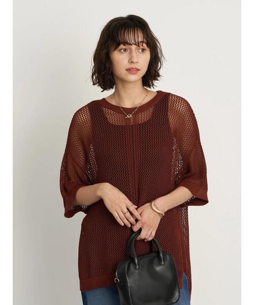 earth music&ecology(アースミュージックアンドエコロジー)の「透かし編みニットプルオーバー *(ニット/セーター・レディース・ライトパープル/ベージュ/ブラウン/イエロー・FREE)」の6枚目の写真