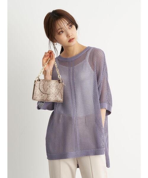 earth music&ecology(アースミュージックアンドエコロジー)の「透かし編みニットプルオーバー *(ニット/セーター・レディース・ライトパープル/ベージュ/ブラウン/イエロー・FREE)」の20枚目の写真