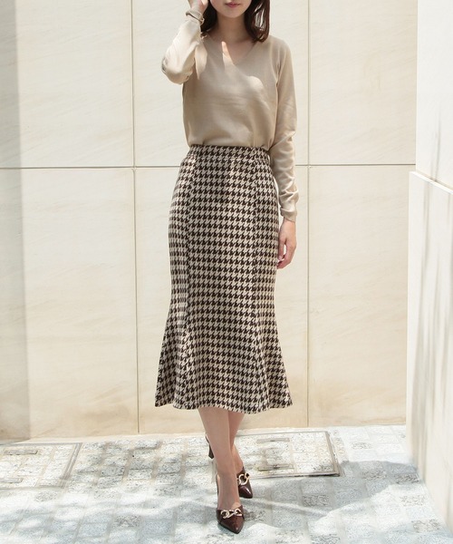 Julia Boutique（ジュリアブティック）の「千鳥格子柄マーメイドスカート/21517（スカート・レディース・ブラウン/ブラック・ONE）」の4枚目の写真