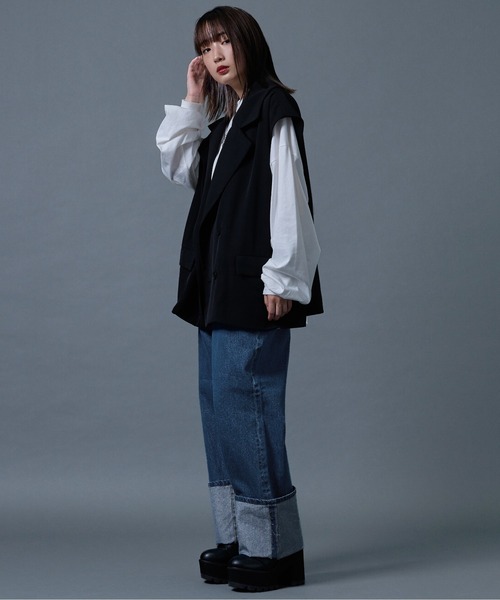 Ellno Loset（エルノロゼット）の「ダブルテーラードジレ（ベスト・メンズ・ブラック/ダークブルー・MEDIUM/LARGE）」の13枚目の写真