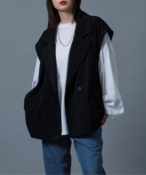 Ellno Loset（エルノロゼット）の「ダブルテーラードジレ（ベスト・メンズ・ブラック/ダークブルー・MEDIUM/LARGE）」の15枚目の写真