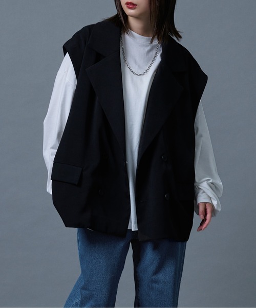 Ellno Loset（エルノロゼット）の「ダブルテーラードジレ（ベスト・メンズ・ブラック/ダークブルー・MEDIUM/LARGE）」の10枚目の写真