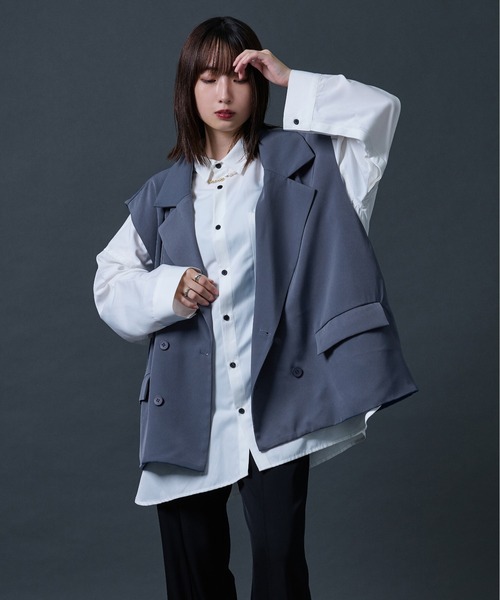 Ellno Loset（エルノロゼット）の「ダブルテーラードジレ（ベスト・メンズ・ブラック/ダークブルー・MEDIUM/LARGE）」の17枚目の写真