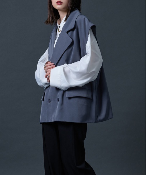 Ellno Loset（エルノロゼット）の「ダブルテーラードジレ（ベスト・メンズ・ブラック/ダークブルー・MEDIUM/LARGE）」の21枚目の写真