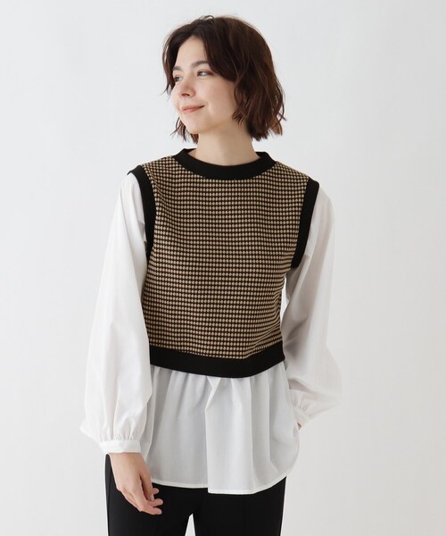 Cutie Blonde(キューティーブロンド)の「◆【S-L】カットジャカードベストドッキングシャツ(Tシャツ/カットソー・レディース・ブラック/ブラック系/ブラック系1・01/02/03)」の2枚目の写真