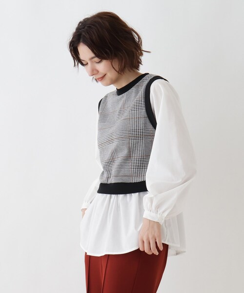 Cutie Blonde(キューティーブロンド)の「◆【S-L】カットジャカードベストドッキングシャツ(Tシャツ/カットソー・レディース・ブラック/ブラック系/ブラック系1・01/02/03)」の3枚目の写真