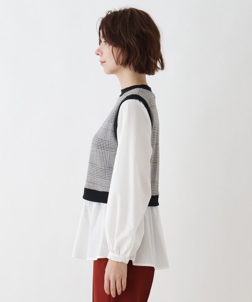 Cutie Blonde(キューティーブロンド)の「◆【S-L】カットジャカードベストドッキングシャツ(Tシャツ/カットソー・レディース・ブラック/ブラック系/ブラック系1・01/02/03)」の10枚目の写真