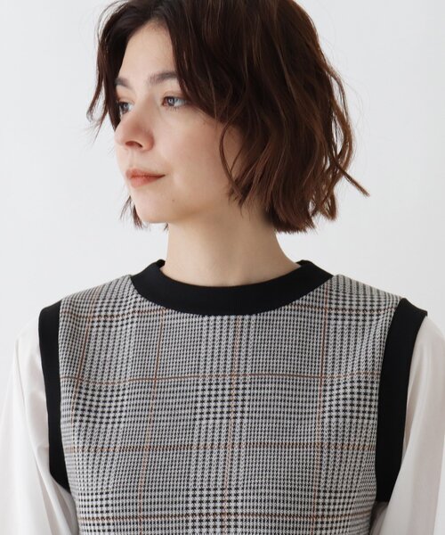 Cutie Blonde(キューティーブロンド)の「◆【S-L】カットジャカードベストドッキングシャツ(Tシャツ/カットソー・レディース・ブラック/ブラック系/ブラック系1・01/02/03)」の4枚目の写真