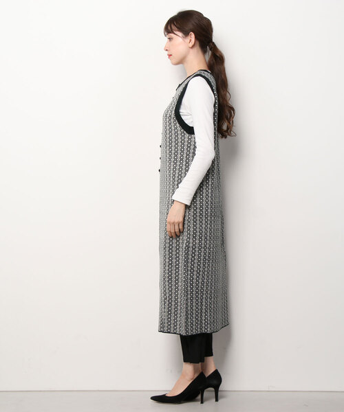 Per sist ence（パーシエンス）の「Per sist ence/パーシエンス　ダブルジャカード ロングニットベスト（ベスト・レディース・ブラック/ベージュ・FREE）」の4枚目の写真