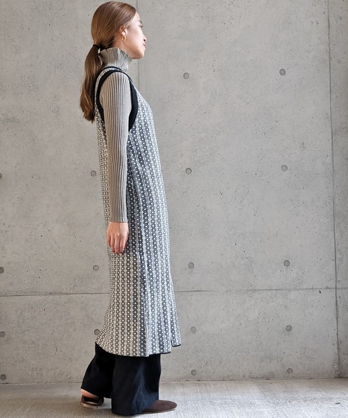 Per sist ence（パーシエンス）の「Per sist ence/パーシエンス　ダブルジャカード ロングニットベスト（ベスト・レディース・ブラック/ベージュ・FREE）」の9枚目の写真