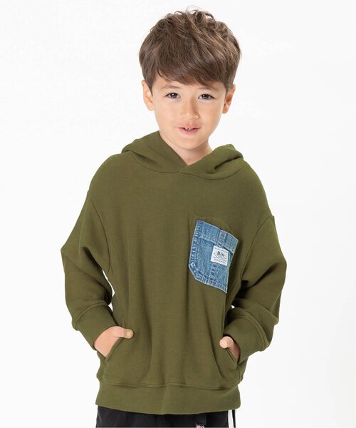 F.O.KIDS(エフオーキッズ)の「デニムポケットフーディー(パーカー・キッズ・カーキ/アイボリー/インディゴブルー/パープル・90/100/110/120/80/130/95/140)」の3枚目の写真