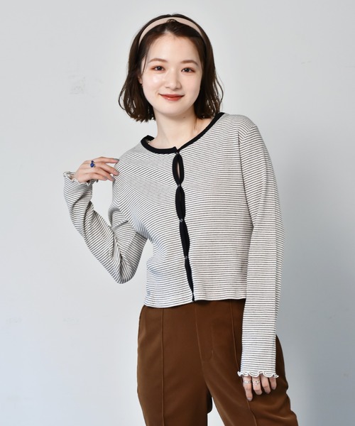 RETRO GIRL（レトロガール）の「パイピングテレコカーデ（カーディガン/ボレロ・レディース・ホワイト系その他/イエロー系その他/グレー系その他/グリーン系その他・FREE）」の2枚目の写真