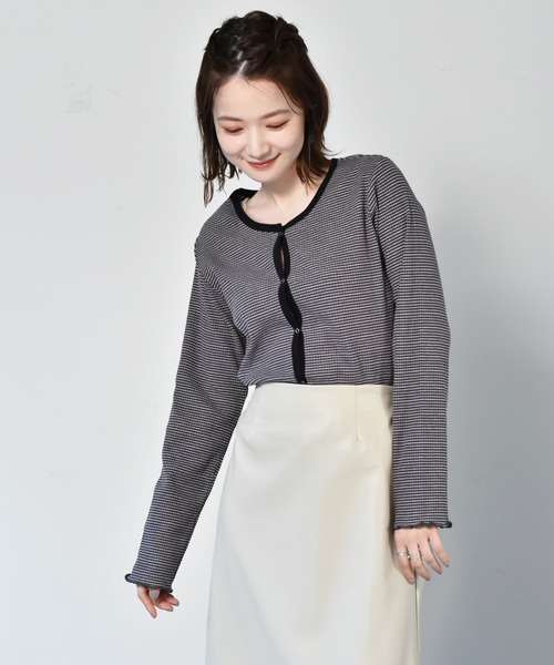 RETRO GIRL（レトロガール）の「パイピングテレコカーデ（カーディガン/ボレロ・レディース・ホワイト系その他/イエロー系その他/グレー系その他/グリーン系その他・FREE）」の3枚目の写真