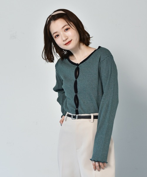 RETRO GIRL（レトロガール）の「パイピングテレコカーデ（カーディガン/ボレロ・レディース・ホワイト系その他/イエロー系その他/グレー系その他/グリーン系その他・FREE）」の4枚目の写真