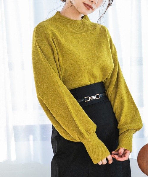 mysty woman（ミスティウーマン）の「ボリュームスリーブハイネックプルオーバー 255257（ニット/セーター・レディース・アイボリー/チャコール/モカ/グリーン系/ピンク系その他/ダークオレンジ/グリーン/イエロー系/ラベンダー・FREE）」の7枚目の写真