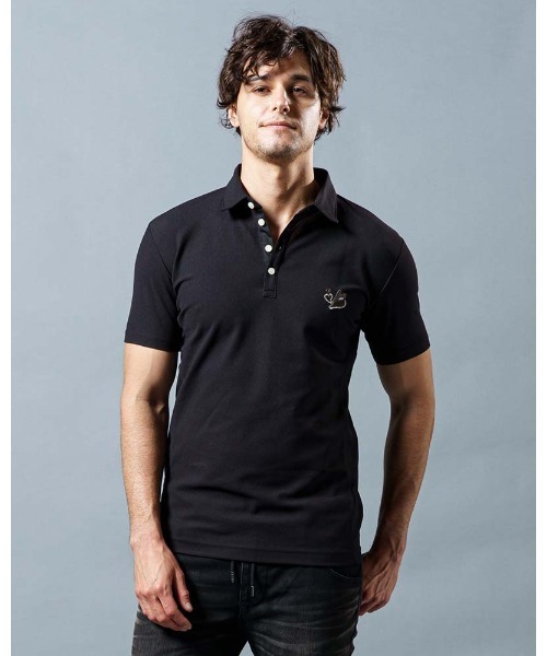 wjk（ダヴルジェイケイ）の「cool-polo (W floating heart)（ポロシャツ・メンズ・トップグレー/ブラック/カーキ・SMALL/X-LARGE/LARGE/MEDIUM）」の2枚目の写真