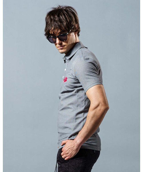 wjk（ダヴルジェイケイ）の「cool-polo (W floating heart)（ポロシャツ・メンズ・トップグレー/ブラック/カーキ・SMALL/X-LARGE/LARGE/MEDIUM）」の9枚目の写真