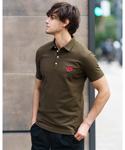 wjk（ダヴルジェイケイ）の「cool-polo (W floating heart)（ポロシャツ・メンズ・トップグレー/ブラック/カーキ・SMALL/X-LARGE/LARGE/MEDIUM）」の11枚目の写真