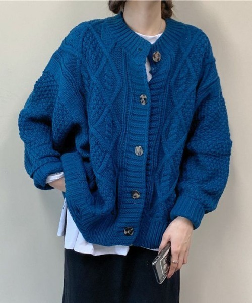 MANGROVE（マングローブ）の「ざっくり編みルーズニットカーディガン