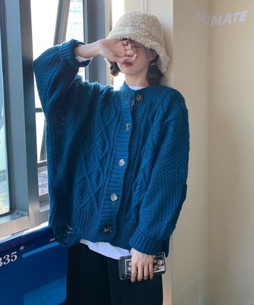 MANGROVE（マングローブ）の「ざっくり編みルーズニットカーディガン