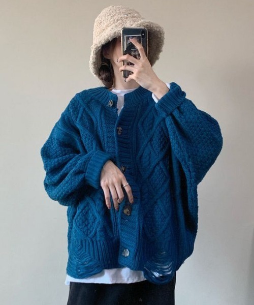 MANGROVE（マングローブ）の「ざっくり編みルーズニットカーディガン