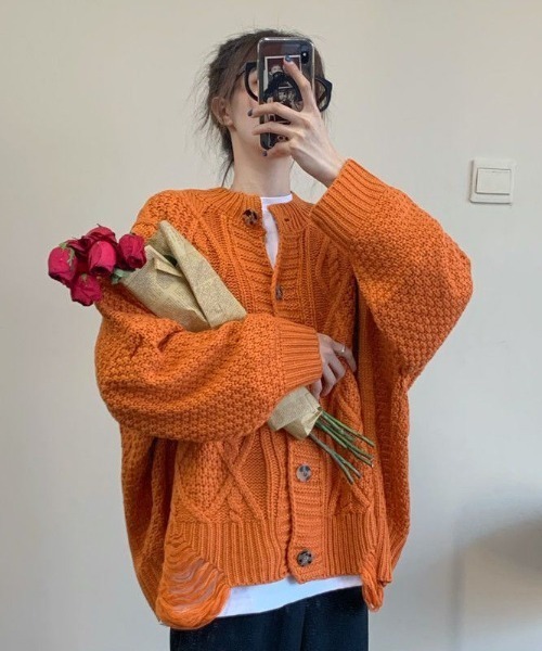 MANGROVE（マングローブ）の「ざっくり編みルーズニットカーディガン