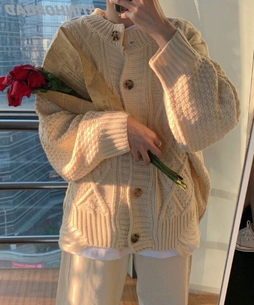 MANGROVE（マングローブ）の「ざっくり編みルーズニットカーディガン