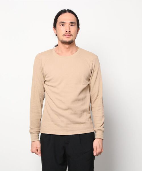 Bling Leads(ブリングリーズ)の「20/- サーマル 袖リブ クルーネック ロング Tシャツ(Tシャツ/カットソー・メンズ・ホワイト/ベージュ/ネイビー/グレー/カーキ/ライトピンク/ブラック・M/L/XL)」の4枚目の写真
