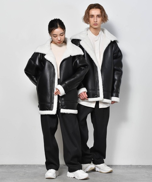 Starting Over（スターティングオーバー）の「PUフェイクレザー ボンディングフェイクムートン B3 ボアブルゾン（ムートンコート・メンズ・ブラック×ホワイト/ブラック×ブラック/グレー×ホワイト・L/M/XL）」の15枚目の写真