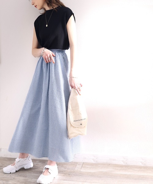 classicalelf（クラシカルエルフ）の「ときめくチェック柄＆ストライプ柄。サッカー素材ボリュームスカート（スカート・レディース・ブラック/ベージュ/サックスブルー/グリーン・SMALL/MEDIUM/LARGE/X-LARGE）」の22枚目の写真