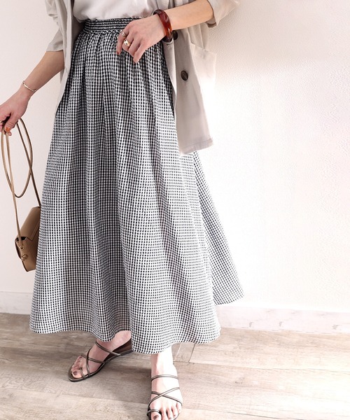 classicalelf（クラシカルエルフ）の「ときめくチェック柄＆ストライプ柄。サッカー素材ボリュームスカート（スカート・レディース・ブラック/ベージュ/サックスブルー/グリーン・SMALL/MEDIUM/LARGE/X-LARGE）」の21枚目の写真