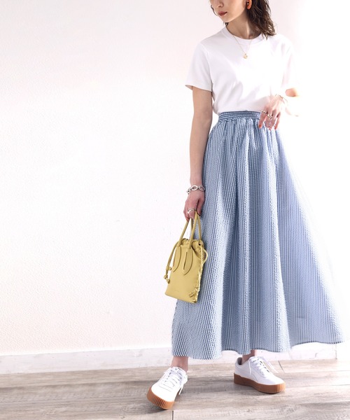 classicalelf（クラシカルエルフ）の「ときめくチェック柄＆ストライプ柄。サッカー素材ボリュームスカート（スカート・レディース・ブラック/ベージュ/サックスブルー/グリーン・SMALL/MEDIUM/LARGE/X-LARGE）」の20枚目の写真