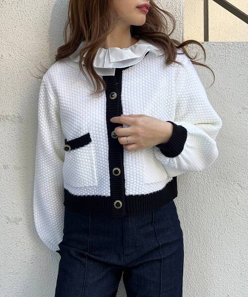 MAJESTIC LEGON(マジェスティックレゴン)の「レトロツイードライクカーデ(カーディガン/ボレロ・レディース・ブラック/アイボリー/ピンクベージュ・MEDIUM)」の6枚目の写真