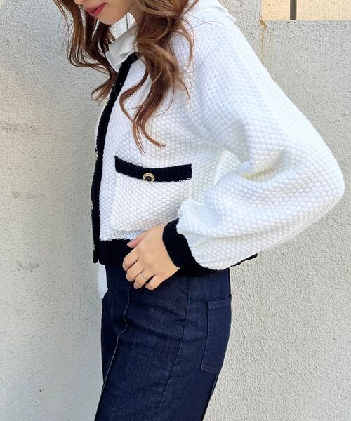 MAJESTIC LEGON(マジェスティックレゴン)の「レトロツイードライクカーデ(カーディガン/ボレロ・レディース・ブラック/アイボリー/ピンクベージュ・MEDIUM)」の10枚目の写真