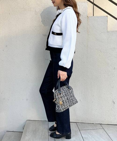 MAJESTIC LEGON(マジェスティックレゴン)の「レトロツイードライクカーデ(カーディガン/ボレロ・レディース・ブラック/アイボリー/ピンクベージュ・MEDIUM)」の12枚目の写真