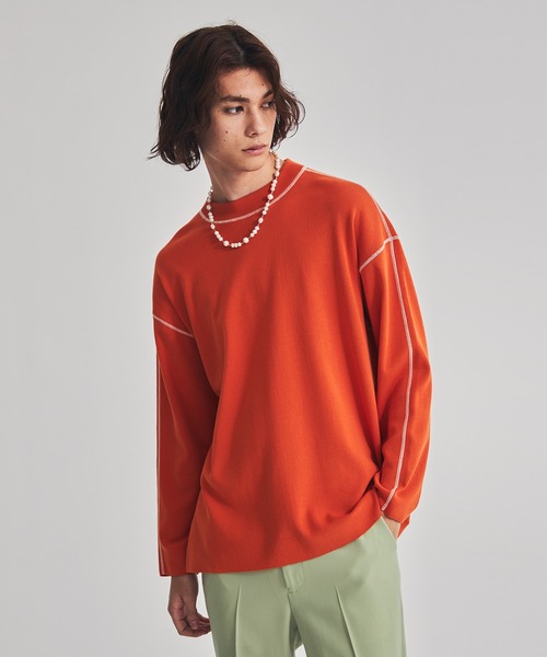 LiNoH(リノー)の「COTTON EMBROIDER CREW NECK KNIT/エンブロイダリーコットンニット(ニット/セーター・メンズ・ライトグレー/ブラック/ライトグリーン/オレンジ・1/2)」の4枚目の写真